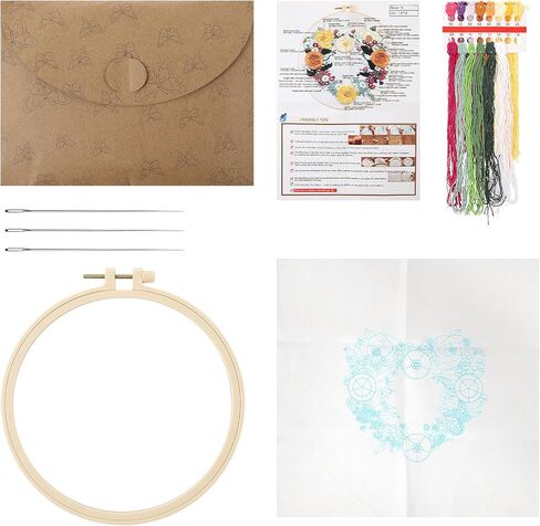مجموعة التطريز المختومة للمبتدئين من سيبا، مجموعة غرز متقاطعة مع نمط وتعليمات، مجموعة أدوات التطريز للمبتدئين بما في ذلك طوق التطريز وخيوط الألوان والتطريز (برتقالي) in Kuwait