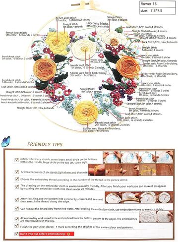 مجموعة التطريز المختومة للمبتدئين من سيبا، مجموعة غرز متقاطعة مع نمط وتعليمات، مجموعة أدوات التطريز للمبتدئين بما في ذلك طوق التطريز وخيوط الألوان والتطريز (برتقالي) in Kuwait