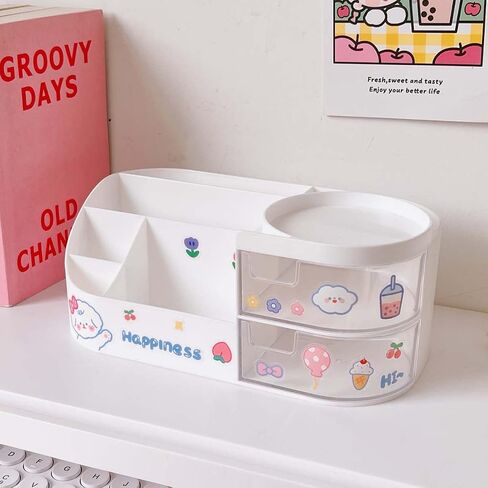 Kawaii Stationery Storage Box Makeup Organizer Hand Account Supplies Storage Box Cute Desktop Multifunctional Organizer (S,Pink) in Saudi Arabia