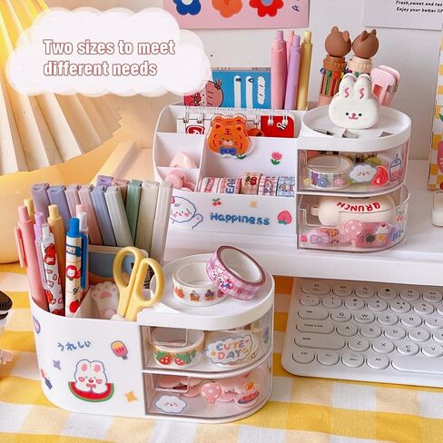 Kawaii Stationery Storage Box Makeup Organizer Hand Account Supplies Storage Box Cute Desktop Multifunctional Organizer (S,Pink) in Saudi Arabia