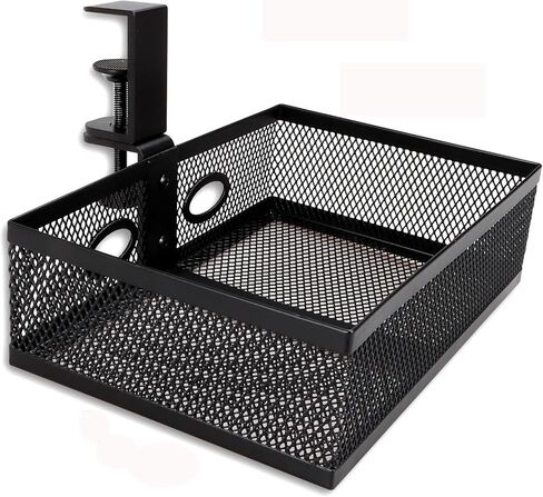 منظم مكتب شبكي ودرج قلم رصاص دوار بمشبك، درج دوار أسفل المكتب، نظام تثبيت قوي للغاية على شكل حرف C وسهل التركيب، أدراج تخزين تحت المكتب قابلة للدوران 360 درجة (أسود) in Kuwait