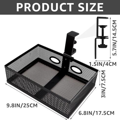 منظم مكتب شبكي ودرج قلم رصاص دوار بمشبك، درج دوار أسفل المكتب، نظام تثبيت قوي للغاية على شكل حرف C وسهل التركيب، أدراج تخزين تحت المكتب قابلة للدوران 360 درجة (أسود) in Kuwait