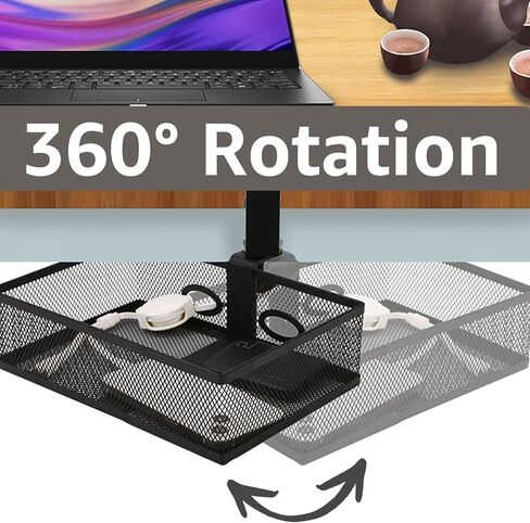 منظم مكتب شبكي ودرج قلم رصاص دوار بمشبك، درج دوار أسفل المكتب، نظام تثبيت قوي للغاية على شكل حرف C وسهل التركيب، أدراج تخزين تحت المكتب قابلة للدوران 360 درجة (أسود) in Kuwait