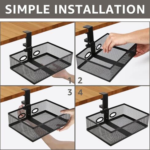 منظم مكتب شبكي ودرج قلم رصاص دوار بمشبك، درج دوار أسفل المكتب، نظام تثبيت قوي للغاية على شكل حرف C وسهل التركيب، أدراج تخزين تحت المكتب قابلة للدوران 360 درجة (أسود) in Kuwait