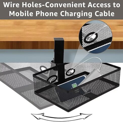 منظم مكتب شبكي ودرج قلم رصاص دوار بمشبك، درج دوار أسفل المكتب، نظام تثبيت قوي للغاية على شكل حرف C وسهل التركيب، أدراج تخزين تحت المكتب قابلة للدوران 360 درجة (أسود) in Kuwait