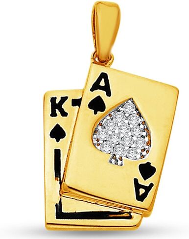 14K Yellow Gold Spade A Ace & K King Poker Blackjack Card Pendant Charm with CZ Cubic Zirconia Accents (15x13 mm) in Saudi Arabia