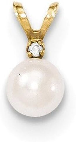 Solid 14k Gold 5-6mm Round White Saltwater Akoya Cultured Pearl Diamond Pendant in Saudi Arabia