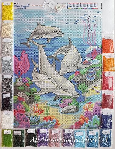 الدلافين حبة التطريز عدة التطريز الحياة البحرية Handraft beadpoint عدة مطرز خياطة نسيج التطريز مطرز عبر الابره مجموعات in Kuwait