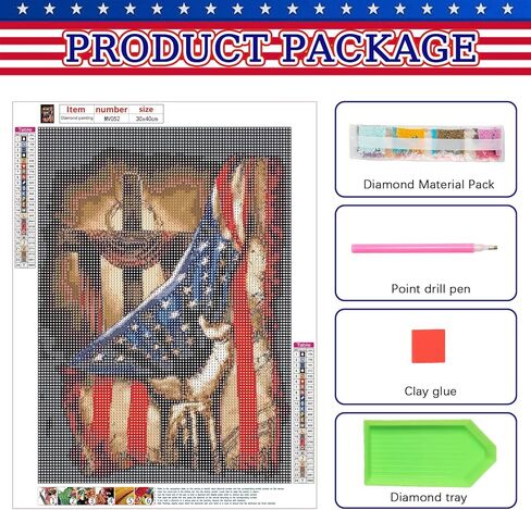 مجموعات الطلاء الماسي 5D DIY للبالغين، علم وطني يد وعبر الماس فن حفر كامل كريستال حجر الراين صور تطريز فنون حرفية لديكور جدار المنزل، موضوع العلم الأمريكي، 12 × 16 بوصة in Kuwait