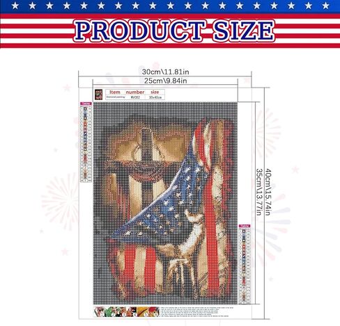 مجموعات الطلاء الماسي 5D DIY للبالغين، علم وطني يد وعبر الماس فن حفر كامل كريستال حجر الراين صور تطريز فنون حرفية لديكور جدار المنزل، موضوع العلم الأمريكي، 12 × 16 بوصة in Kuwait
