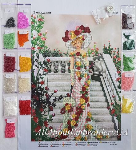 طقم تطريز بالخرز من AllAboutEmbroideryUA، سيدة باللون الأبيض، إبرة، أميرة، صناعة يدوية، نسيج، غرز متقاطعة مطرزة، طقم. نمط الديكور in Kuwait