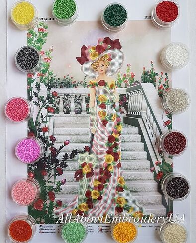 طقم تطريز بالخرز من AllAboutEmbroideryUA، سيدة باللون الأبيض، إبرة، أميرة، صناعة يدوية، نسيج، غرز متقاطعة مطرزة، طقم. نمط الديكور in Kuwait