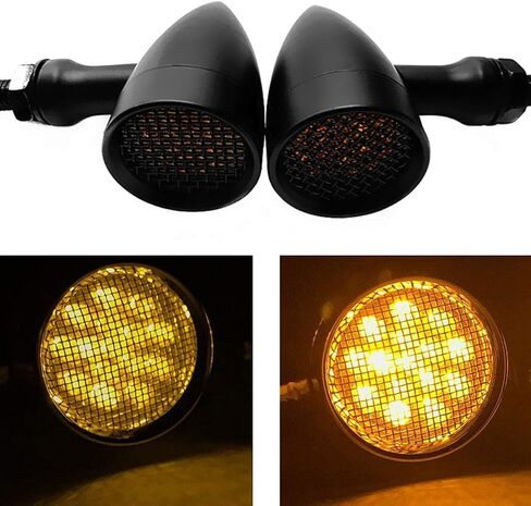 FATECIM 2X Motorcycle LED Turn Signals Bullet Blinker Heavy Duty Indicator Lights Amber Lens 10mm Vintage Chrome 12V Universal (Black) in Kuwait