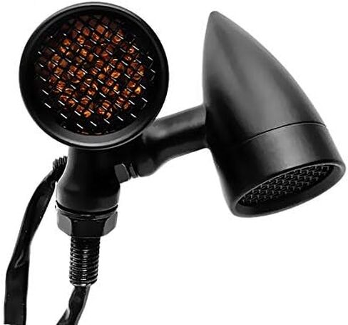 FATECIM 2X Motorcycle LED Turn Signals Bullet Blinker Heavy Duty Indicator Lights Amber Lens 10mm Vintage Chrome 12V Universal (Black) in Kuwait