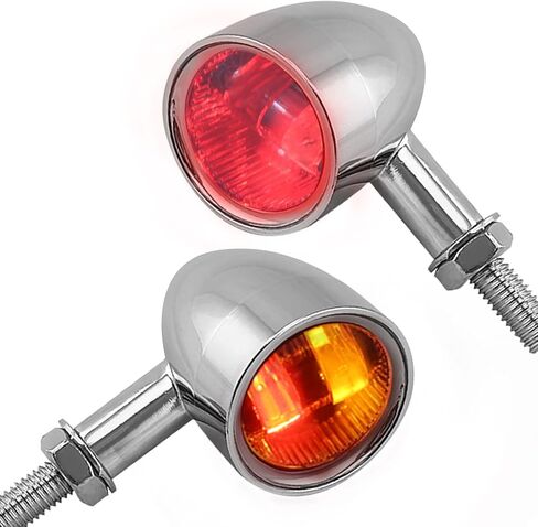 FATECIM 2X Motorcycle LED Turn Signals Bullet Blinker Heavy Duty Indicator Lights Amber Lens 10mm Vintage Chrome 12V Universal (Black) in Kuwait