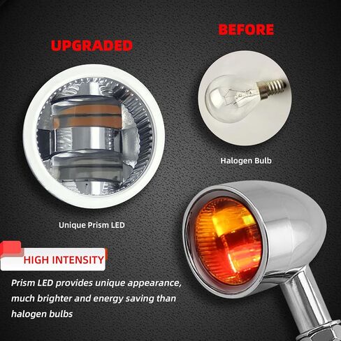 FATECIM 2X Motorcycle LED Turn Signals Bullet Blinker Heavy Duty Indicator Lights Amber Lens 10mm Vintage Chrome 12V Universal (Black) in Kuwait