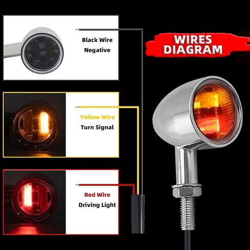 FATECIM 2X Motorcycle LED Turn Signals Bullet Blinker Heavy Duty Indicator Lights Amber Lens 10mm Vintage Chrome 12V Universal (Black) in Kuwait