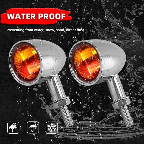 FATECIM 2X Motorcycle LED Turn Signals Bullet Blinker Heavy Duty Indicator Lights Amber Lens 10mm Vintage Chrome 12V Universal (Black) in Kuwait