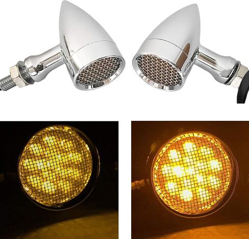 FATECIM 2X Motorcycle LED Turn Signals Bullet Blinker Heavy Duty Indicator Lights Amber Lens 10mm Vintage Chrome 12V Universal (Black) in Kuwait