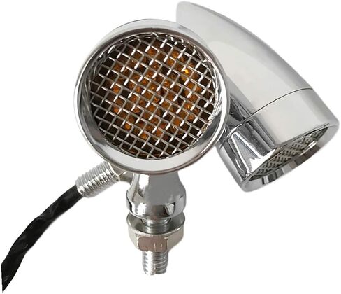 FATECIM 2X Motorcycle LED Turn Signals Bullet Blinker Heavy Duty Indicator Lights Amber Lens 10mm Vintage Chrome 12V Universal (Black) in Kuwait