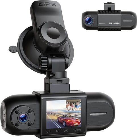 Dual 1080 Dash Cam Front and Inside, 1.5" GPS Car Camera, Dash Camera for Cars with WDR Night Vision, Loop Recording, 170° Wide Angle, 24H Parking Monitor in Saudi Arabia