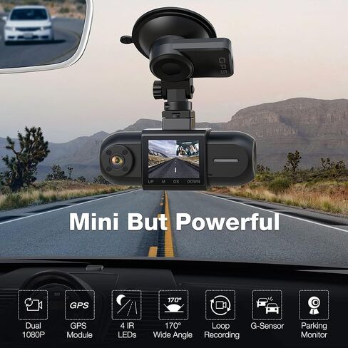 Dual 1080 Dash Cam Front and Inside, 1.5" GPS Car Camera, Dash Camera for Cars with WDR Night Vision, Loop Recording, 170° Wide Angle, 24H Parking Monitor in Saudi Arabia