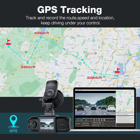 Dual 1080 Dash Cam Front and Inside, 1.5" GPS Car Camera, Dash Camera for Cars with WDR Night Vision, Loop Recording, 170° Wide Angle, 24H Parking Monitor in Saudi Arabia
