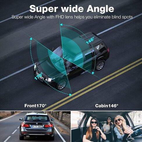 Dual 1080 Dash Cam Front and Inside, 1.5" GPS Car Camera, Dash Camera for Cars with WDR Night Vision, Loop Recording, 170° Wide Angle, 24H Parking Monitor in Saudi Arabia