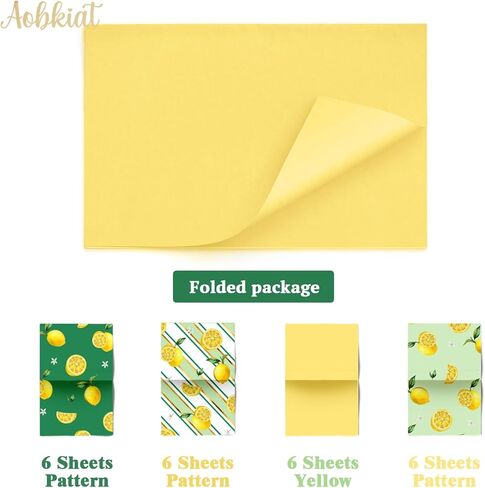 AOBKIAT 24 ورقة مناديل ورقية ليمون لحقائب الهدايا، مناديل تغليف بنمط الليمون الأخضر الأصفر لربيع وصيف وأعياد ميلاد وحفلات استقبال المولود الجديد، 20 × 15 بوصة/ورقة in Kuwait
