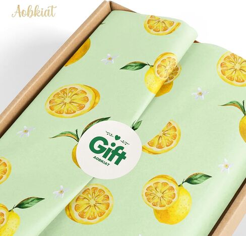 AOBKIAT 24 ورقة مناديل ورقية ليمون لحقائب الهدايا، مناديل تغليف بنمط الليمون الأخضر الأصفر لربيع وصيف وأعياد ميلاد وحفلات استقبال المولود الجديد، 20 × 15 بوصة/ورقة in Kuwait