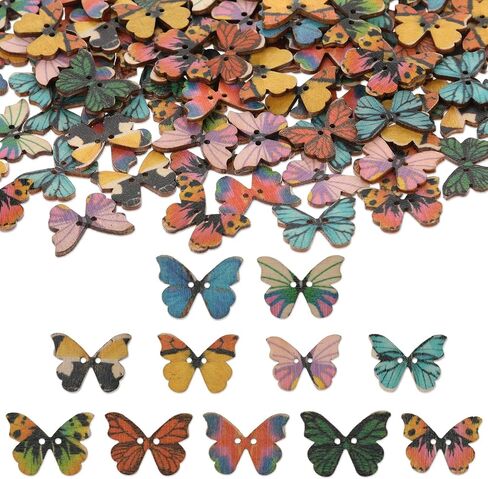 200 PCS Butterfly Buttons Wooden Butterfly Craft Buttons with Double Holes Bulk Vintage Craft Butterfly Decorative Buttons for Sewing DIY Crafts Clothing Knitting Bag Shoe in Saudi Arabia