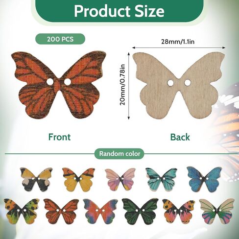 200 PCS Butterfly Buttons Wooden Butterfly Craft Buttons with Double Holes Bulk Vintage Craft Butterfly Decorative Buttons for Sewing DIY Crafts Clothing Knitting Bag Shoe in Saudi Arabia