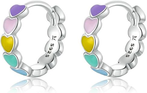 AILUOR 925 Sterling Silver Hoop Earrings for Women Rainbow Color Enamel Heart Hoop Earrings for Girls Cartilage Cute Huggie Earrings Jewellery Birthday Valentine's Day Gifts in Saudi Arabia