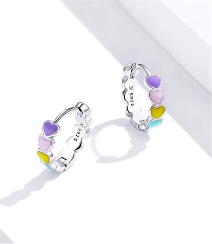 AILUOR 925 Sterling Silver Hoop Earrings for Women Rainbow Color Enamel Heart Hoop Earrings for Girls Cartilage Cute Huggie Earrings Jewellery Birthday Valentine's Day Gifts in Saudi Arabia