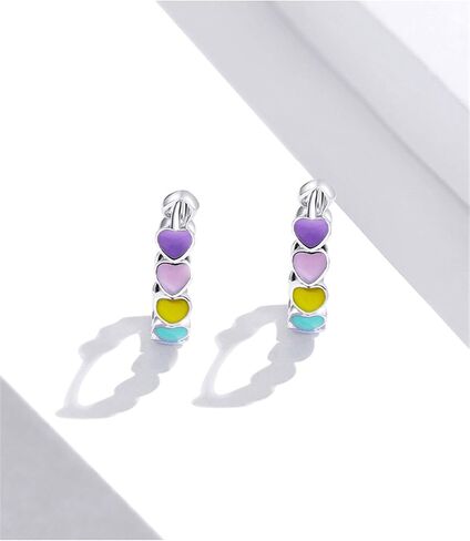 AILUOR 925 Sterling Silver Hoop Earrings for Women Rainbow Color Enamel Heart Hoop Earrings for Girls Cartilage Cute Huggie Earrings Jewellery Birthday Valentine's Day Gifts in Saudi Arabia