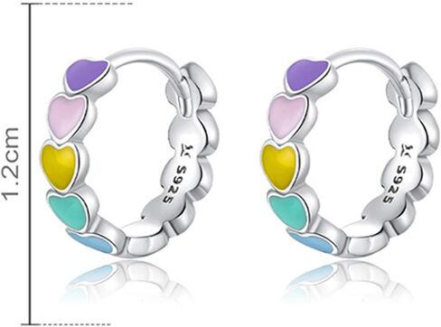 AILUOR 925 Sterling Silver Hoop Earrings for Women Rainbow Color Enamel Heart Hoop Earrings for Girls Cartilage Cute Huggie Earrings Jewellery Birthday Valentine's Day Gifts in Saudi Arabia