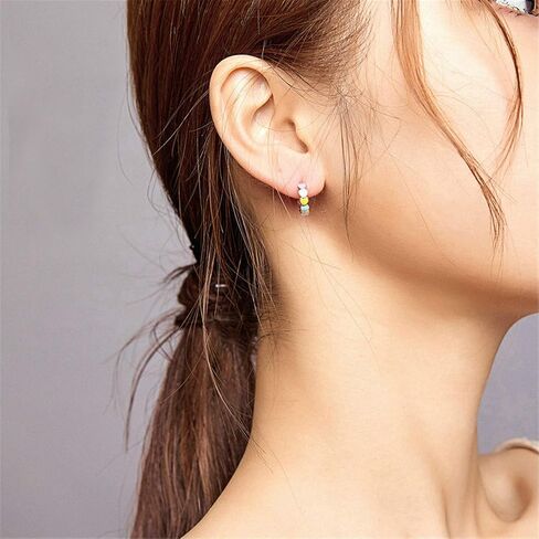 AILUOR 925 Sterling Silver Hoop Earrings for Women Rainbow Color Enamel Heart Hoop Earrings for Girls Cartilage Cute Huggie Earrings Jewellery Birthday Valentine's Day Gifts in Saudi Arabia