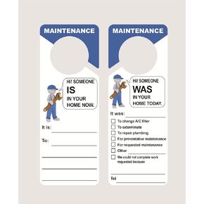 Maintenance Door Hanger Tag,50pcs 3.5x9.5 inch Blue Maintenance Door Hanger Tag, Plastic not Paper Tag for Office,Apartments Property Management