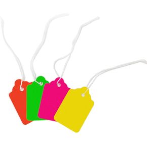 Fluorescent Neon Blank Strung Merchandise Pricing Tags with String, 4 Tags, 1.1" W x 1.75" H, 100 Pack