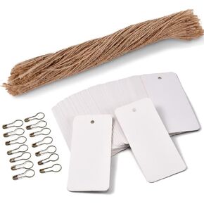 200PCS Price Tags with Pre Cut Jute String and Safety Pins,LOOMY Printable Blank White Paper Tags for Retail and Display