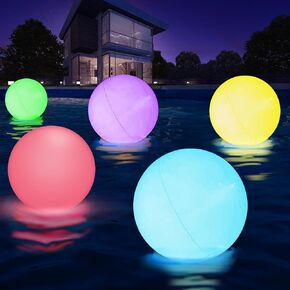 Light up Beach Ball - 16" LED Floating Pool Ball Large Inflatable Pool Toys with 16 Colors Lights and 4 Modes with Remote Control Outdoor Pool Party Games(4-6-8Pcs)