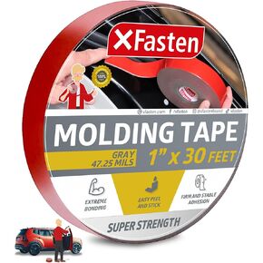 شريط تشكيل السيارات XFasten فائق القوة، رمادي، 2.54 سم × 76.2 سم، شريط تثبيت خارجي مزدوج الجوانب لقولبة جسم السيارة، والزخرفة، والمرآة الجانبية، والشعار، ولوحة الاسم والتطبيقات الخارجية