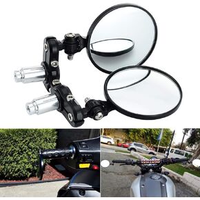 KAWELL Motorcycle Mirrors Round End Convex Rear View Side Mirror for 7/8" Handle Folding Bar fits Most Honda Scooter Harley Davidsons Suzuki Victory Yamaha and More