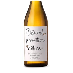 Set of 3 Pregnancy Reveal Wine Label for Mom Dad Parents, Official Promotion Notice for Grandparents, Mom to Be, I’m Pregnant Announcement