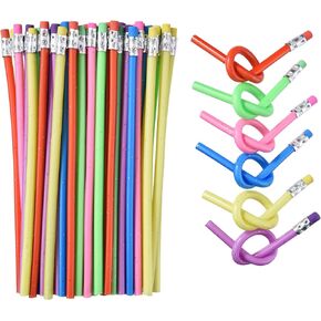 40PCS Bendy Fun Pencils for Kids,Magic Bendable Flexible Colorful Stripe Soft Rubber Pencils with Erasers for Classroom Gifts,Goodie Bag Fillers,Back to School Supplies(colored stripes)