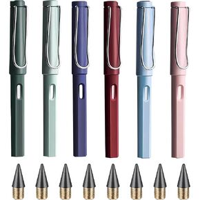 6 Sets Everlasting Pencil, Infinity Pencil/Lapiz infinito, NO-Sharpening Pencils for Writing Students Forever Pencil for Home Office School (6 Pencils + 6 Erasers + 8 Replaceable Nibs)