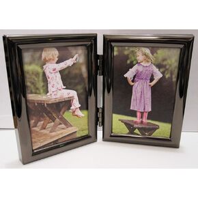 EXP Black Hinged Double Metal 2.5x3.5 Picture Frame Tabletop or Wall Hang
