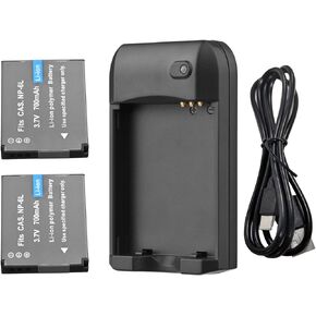 NP-6L Battery USB Charger, Batteries and Charger Kit with LED Indicator Light, 2 Pack Batteries 3.7V 700mAh with USB Charging Cable