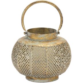 Melrose Decorative Candle Lantern, 7.5" D x 5.75" H, Metal, Table or Hanging Holiday Decoration