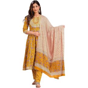 مجموعة كورتي نسائية من القطن المطرز من نيرا مع بنطال ووشاح - 619 in Kuwait